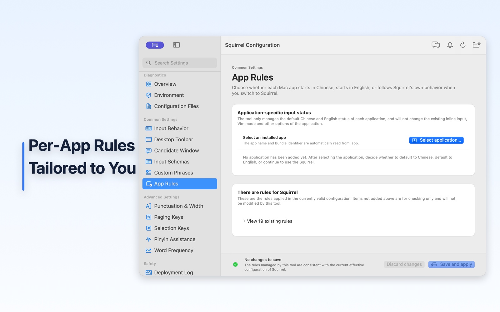 Per-app rules assigning macOS input sources to individual applications